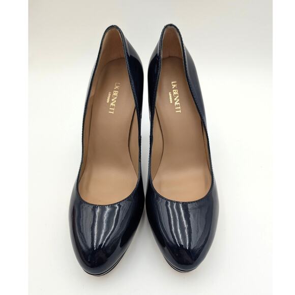LK Bennett Stila Patent Leather Heel Courts Women's Navy Blue Size US7.5 EU38 - Picture 2 of 10